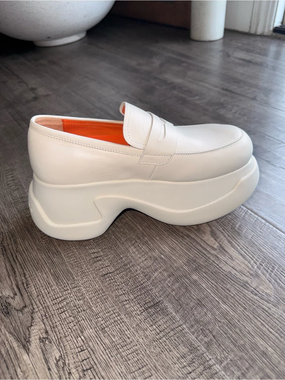 Marni Leather Chunky Penny Loafers Platform Moccasin Loafers in White